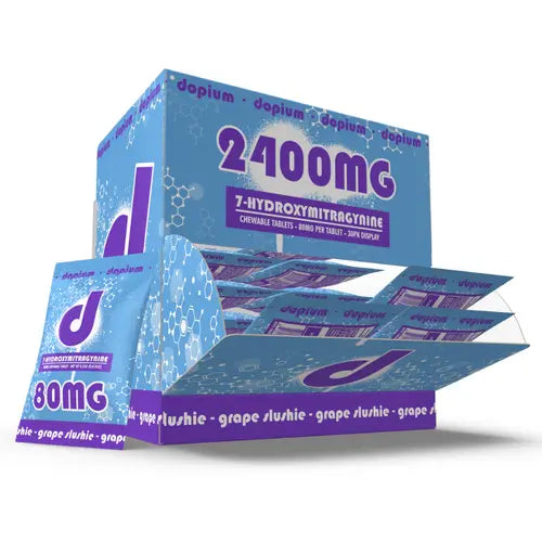 blue and purple packaging of 80mg chewable tablets on white background