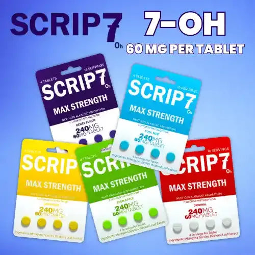 Scrip7 group photo with 5 colorful blister packs