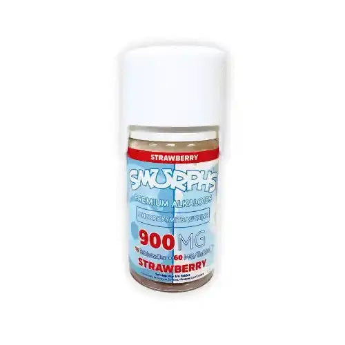 strawberry smurphs 7OH tablets - blue and red jar and white lid