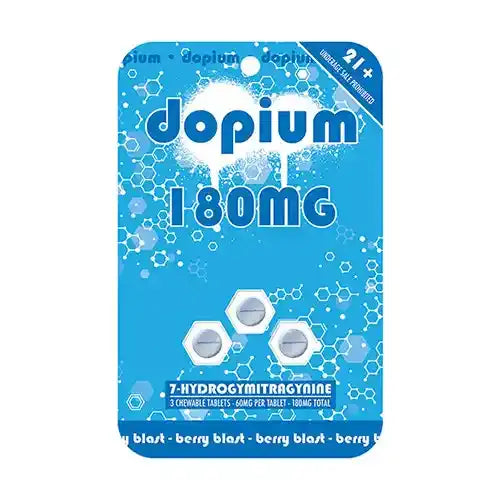 blue blister pack of dopium 180mg tablets