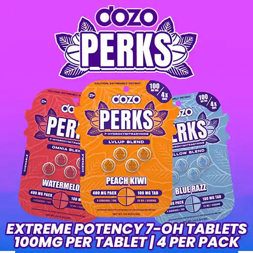 three colorful blister packs against blue and purple background