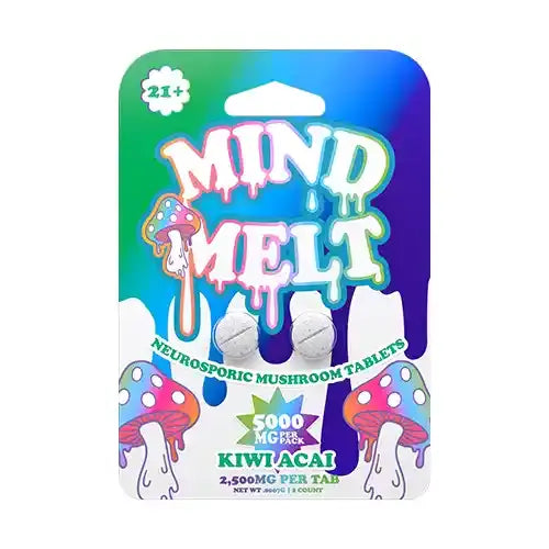 mind melt mushroom tablets kiwi acai flavor in green and blue package