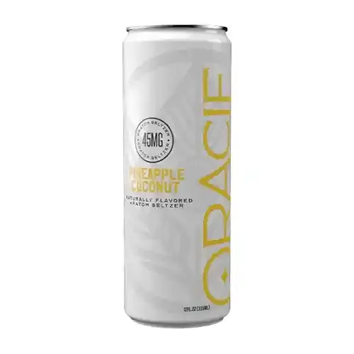 oracle pineapple coconut drink - white can with yellow lettering