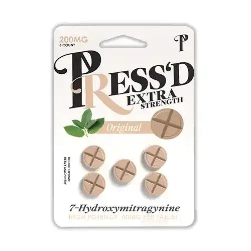 white blister pack of 5 brown pressd tablets