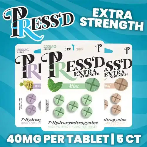 pressed extra strength tablets-40mg-5ct-three white packs of tablets against bright blue background