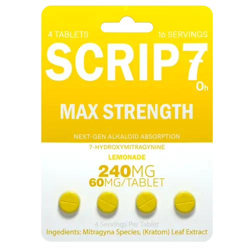 scrip7 max strength tablets - yellow and white package - lemonade flavor