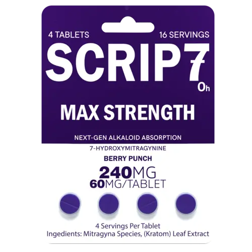 scrip7 max strength tablets - purple and white package - berry punch flavor