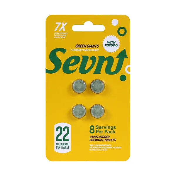yellow blister pack of sevn 7-oh pseudo tablets 4 count unflavored