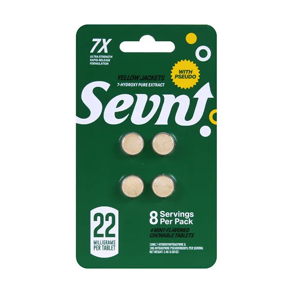 green blister pack of sevn 7-oh pseudo tablets 4 count mint