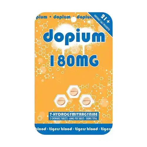 orange blister pack of dopium 180 tablets