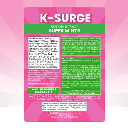 Happy Hippo | K-Surge Cool Mint Kratom Tablets - 300mg