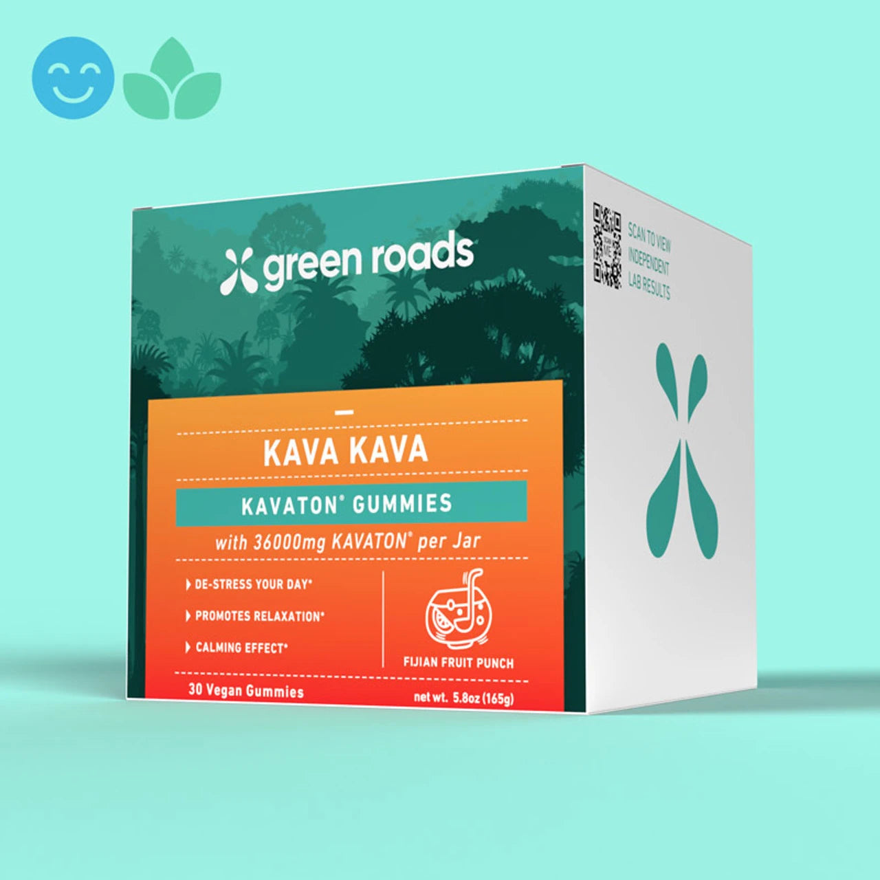 green roads kava kavaton gummies green box with trees and orange label