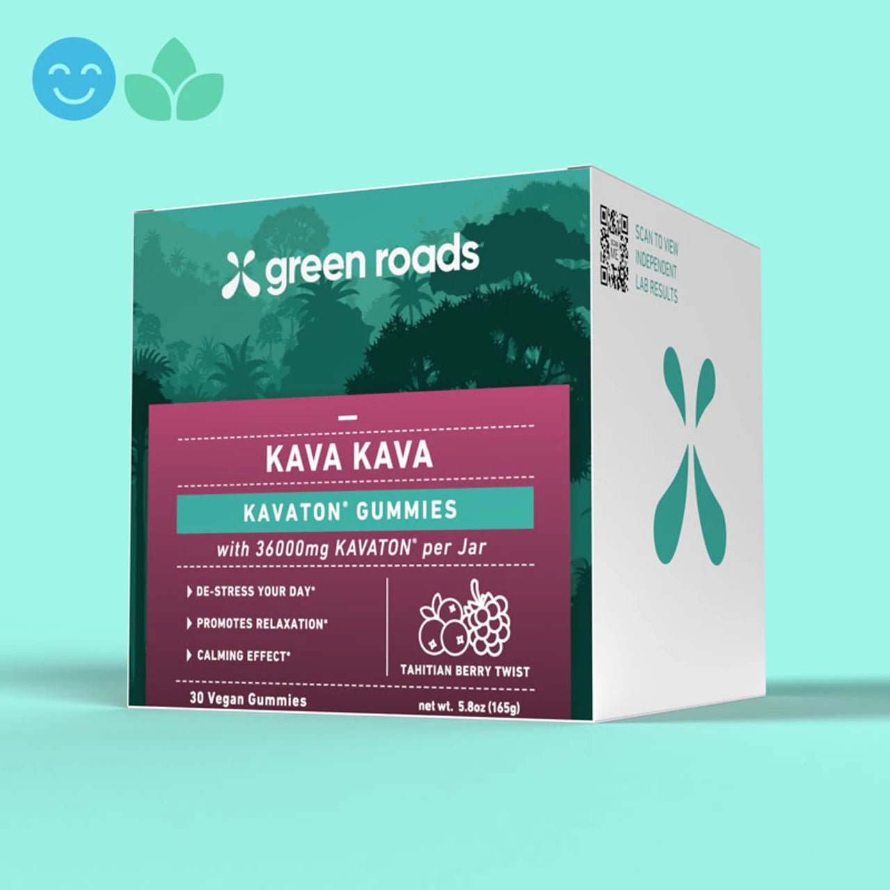 green roads kava kavaton gummies green box with trees and purple label