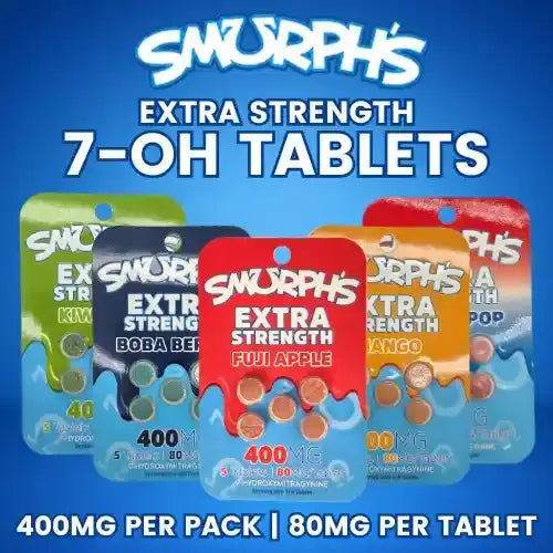 smurphs extra strength 7oh tablets - group pic with 5 blister packs and blue background