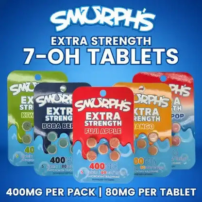 smurphs extra strength 7oh tablets - group pic with 5 blister packs and blue background