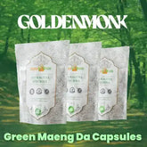Golden Monk Green Maeng Da Capsules - Three White Bags With Green Background