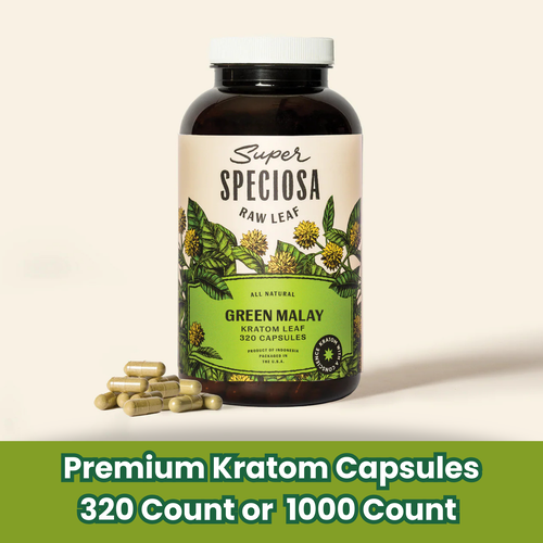 super speciosa 320 count green Malay capsule jar