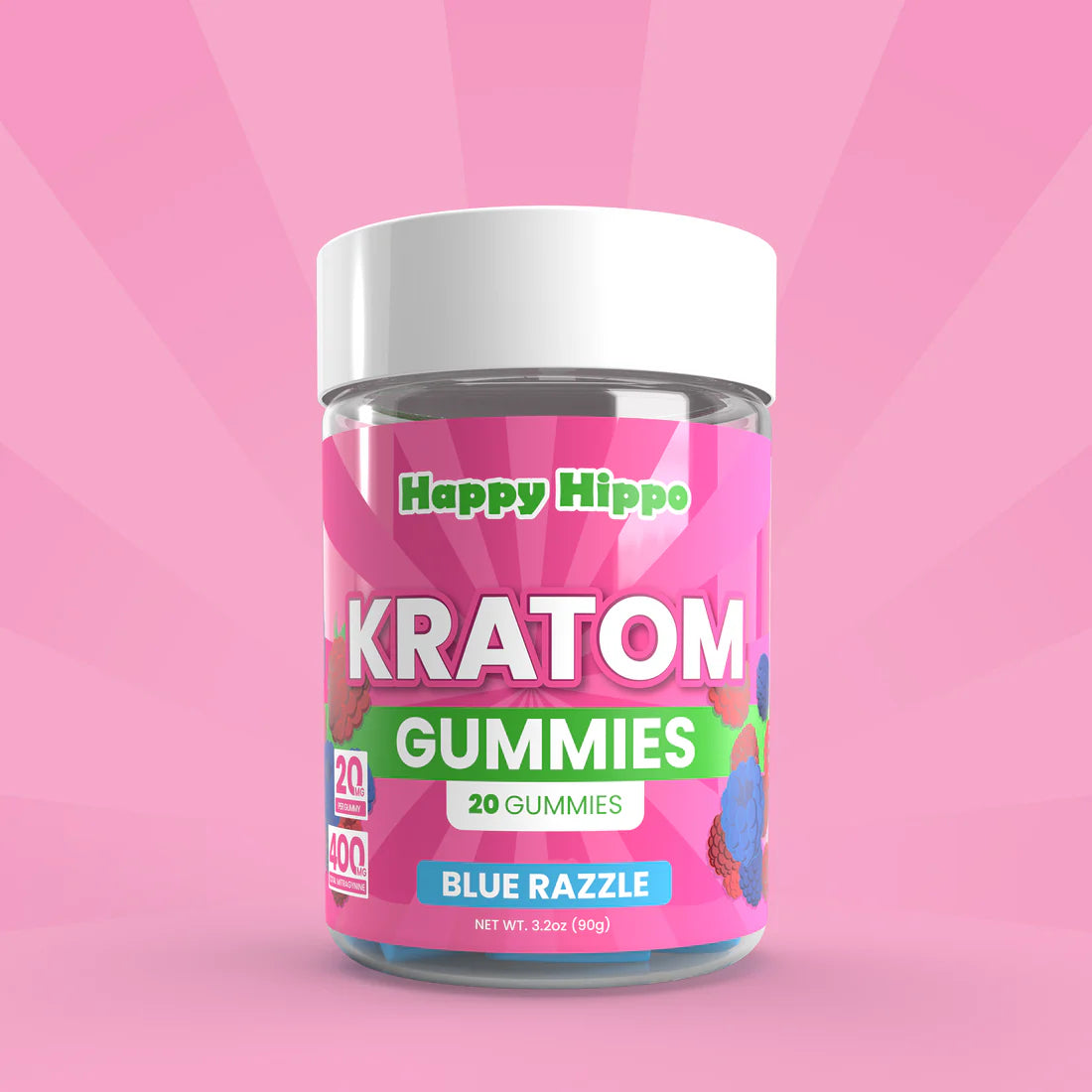 happy hippo kratom gummies pink jar - blue razzle