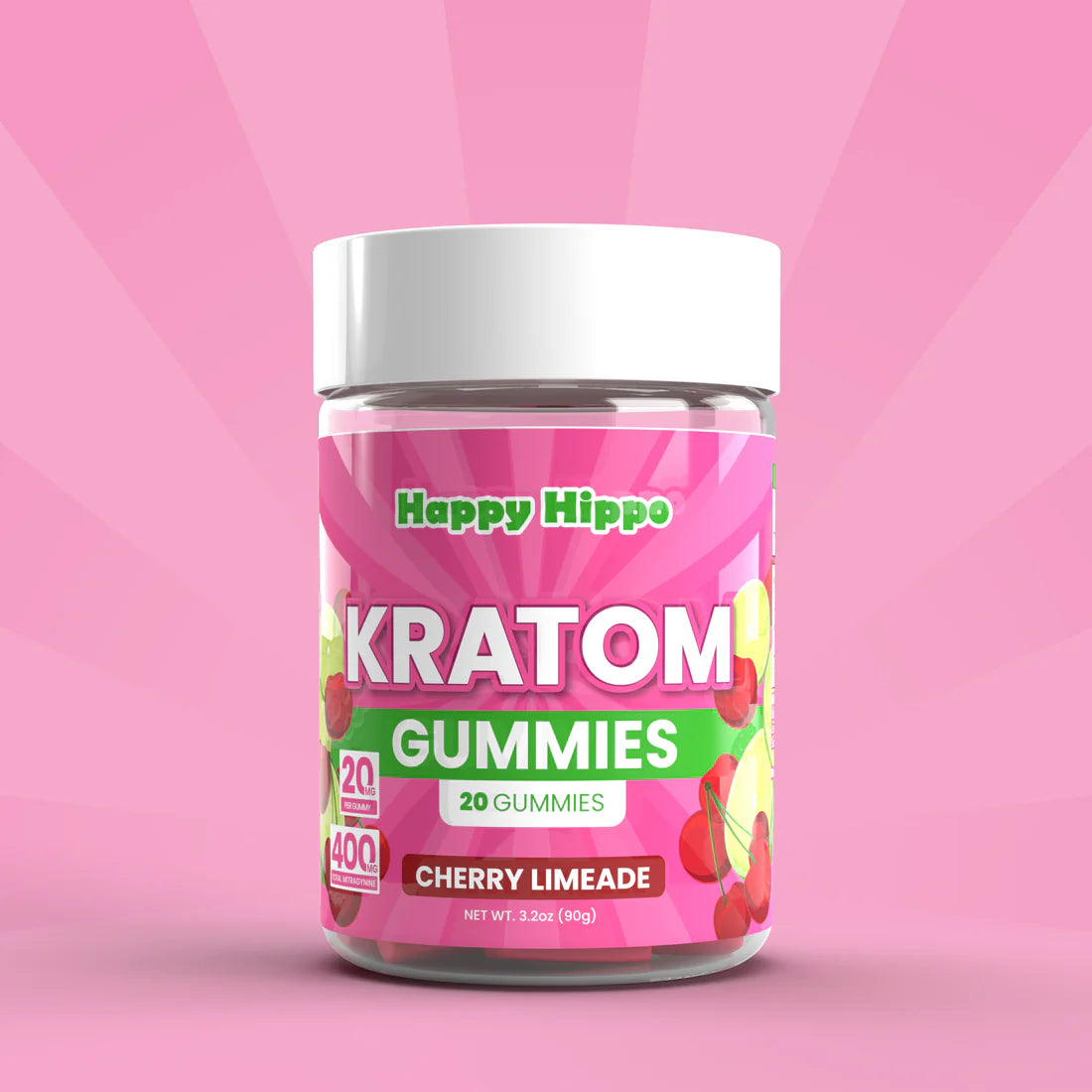 happy hippo kratom gummies pink jar - cherry limeade