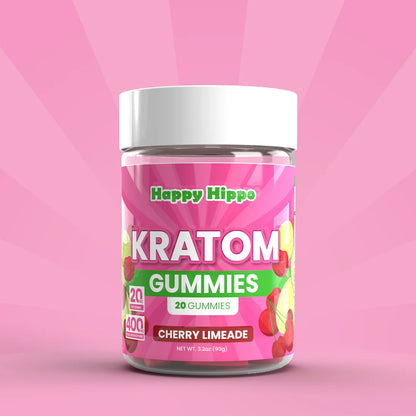 happy hippo kratom gummies pink jar - cherry limeade