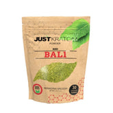 JustKratom Red Bali Kratom Powder, red bali, kratom powder, red bali kratom powder, brown bag with green kratom leaf and red text, mitragyna speciosa, 30 grams