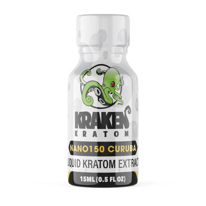 kraken kratom nano150 liquid kratom extract shot bottle with kraken logo curuba