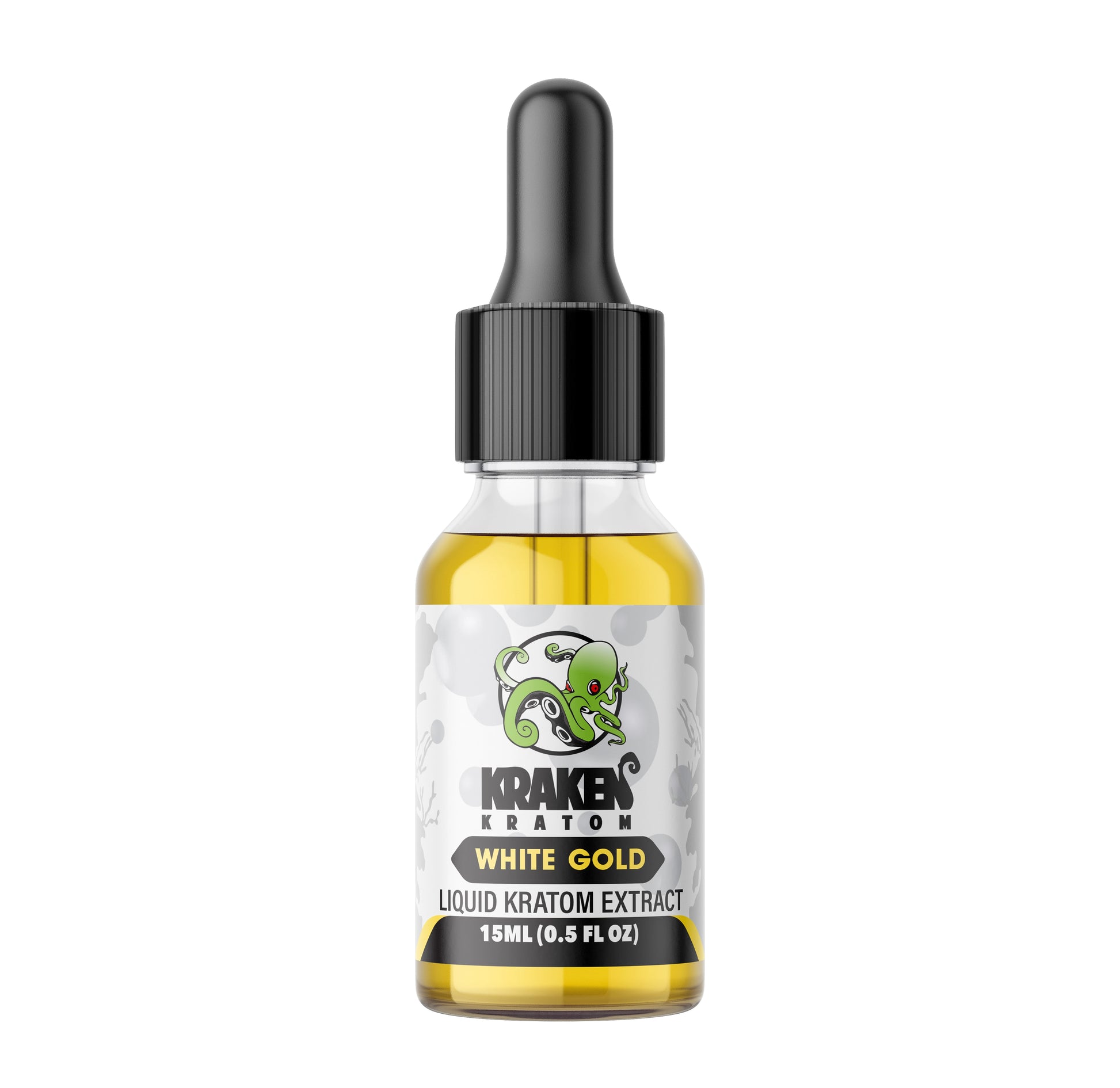 kraken kratom white gold liquid kratom extract shot with glass bottle with kraken logo