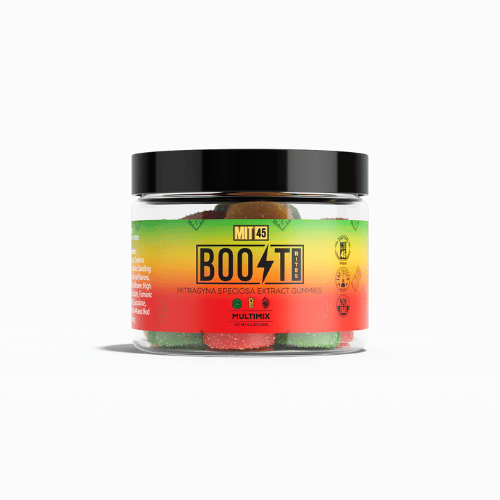 mit45 boost kratom gummies in a glass jar