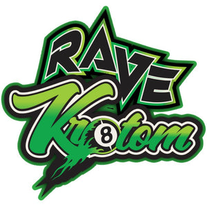 rave kratom logo, green and black text