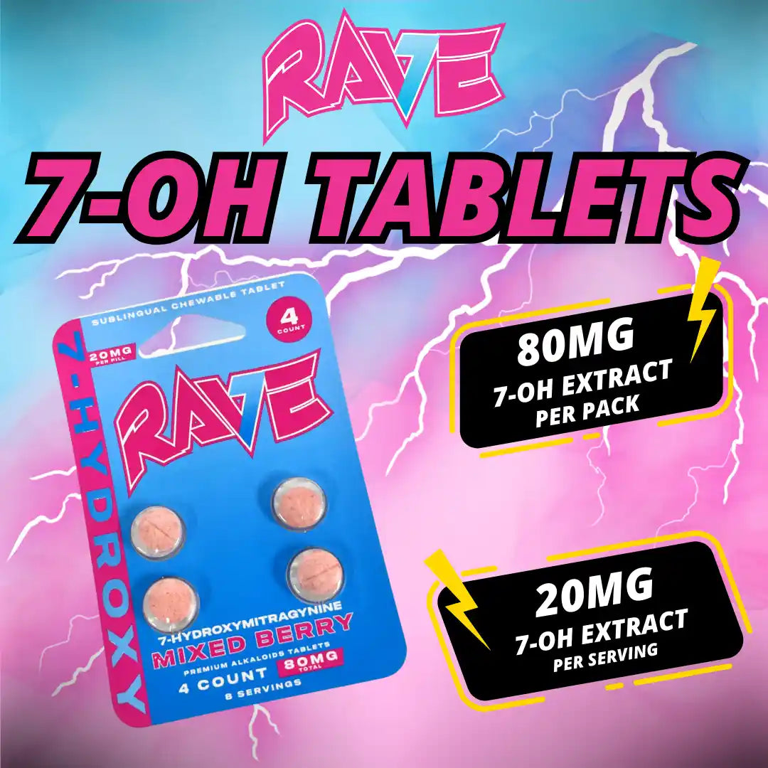 Rave Kratom | 7-OH Extract Tablet 20mg 4ct