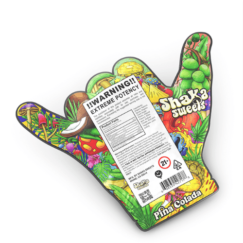 back of shaka sweets package in hang ten hand shape with ingredients