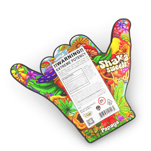 back of shaka sweets package in hang ten hand shape with ingredients