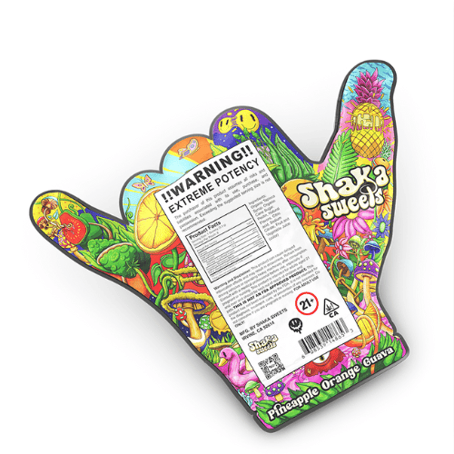 back of shaka sweets package in hang ten hand shape with ingredients