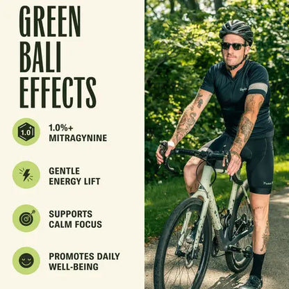 green bali effects details next to man on a bicycle