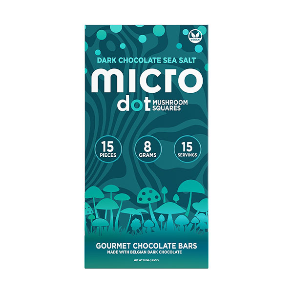 micro dot mushroom chocolate - dark chocolate sea salt - teal package