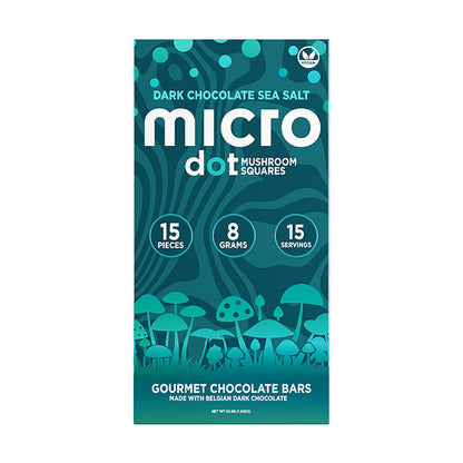 micro dot mushroom chocolate - dark chocolate sea salt - teal package