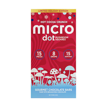 micro dot mushroom chocolate - hot cocoa crunch - red and blue package