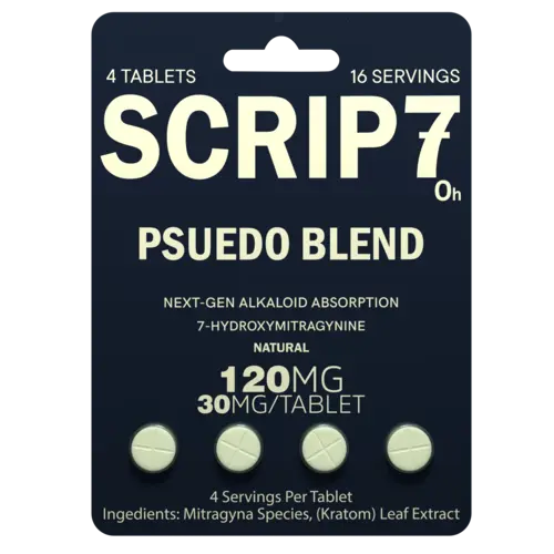 pseudo blend tabs - dark blister pack with cream lettering