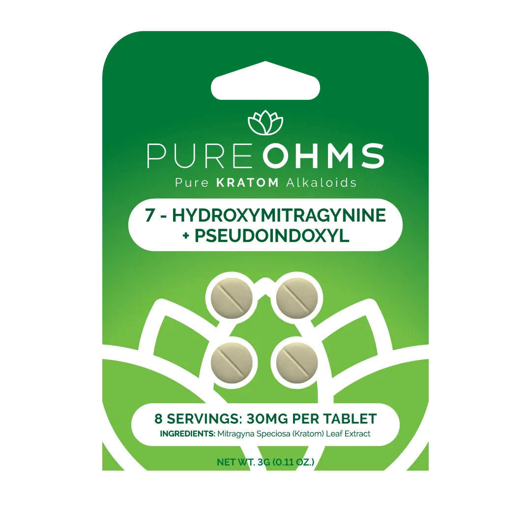 Pure Ohms - 7-OH + Pseudo Extract Chewable Tablets - green and white packaging with green tablets