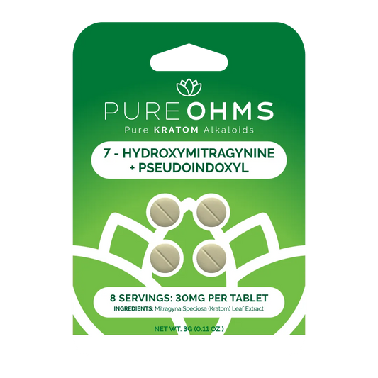 Pure Ohms - 7-OH + Pseudo Extract Chewable Tablets - green and white packaging with green tablets