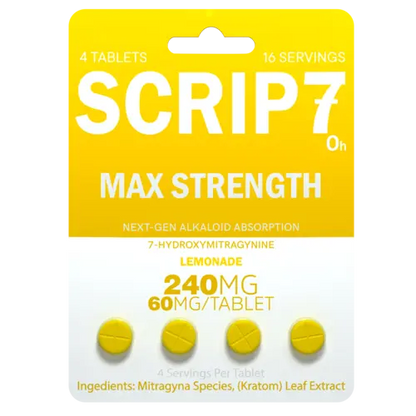 scrip7 max strength tablets - yellow and white package - lemonade flavor
