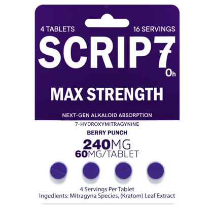 scrip7 max strength tablets - purple and white package - berry punch flavor