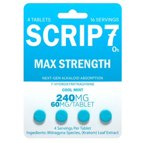 scrip7 max strength tablets - blue and white package - cool mint flavor