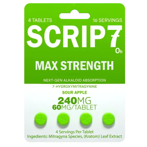 scrip7 max strength tablets - green and white package - sour apple flavor