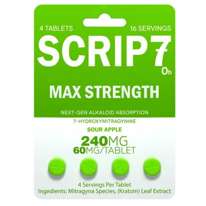 scrip7 max strength tablets - green and white package - sour apple flavor