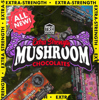tre house mushroom chocolate extra strength - chocolate bars with nature background