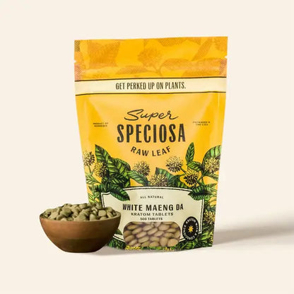 white maeng da tablets - 150g bag with tan background